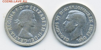 Австралия, 6 пенсов, 2 шт. - аверс. - Австралия-6пенсов_1951-1962_А