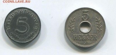 5 пфенингов 1947 и 5 геллеров 1914 ОСТ - пфен