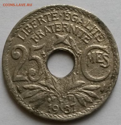 Франция. 25 сантимов 1937г.  Окон 11.12.16 в 23.00мск - 2
