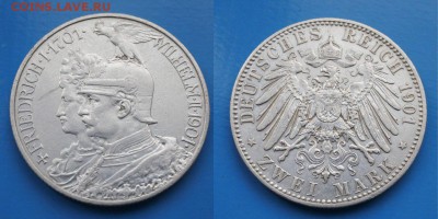С 1 рубля Пруссия 2 марки 200 лет династии до 8.12. 22-00 мс - 5