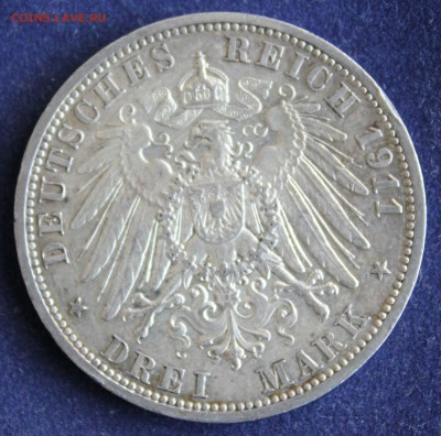 С 1 руб. ПРУССИЯ 3 марк 1911г. КАЙЗЕР ВИЛЬГЕЛЬМ-II до 12.12 - IMG_3933.JPG