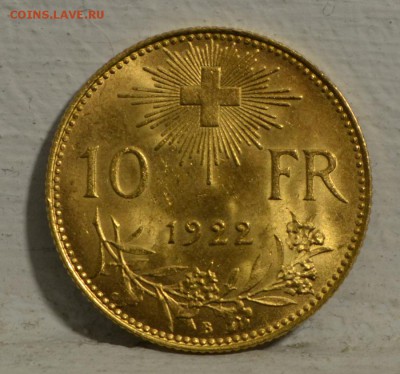 10 франков 1922 года Швейцария. ЗОЛОТО. до 13.12 в 22:11 - 10 франков а