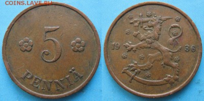 16.Разная инострань по фиксу - 16.48. -Финляндия 5 пенни 1936    166-к10-5115