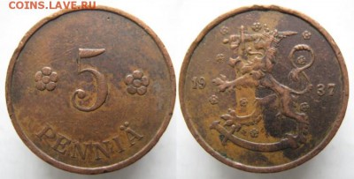 16.Разная инострань по фиксу - 16.51. -Финляндия 5 пенни 1937    172