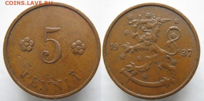 16.Разная инострань по фиксу - 16.52. -Финляндия 5 пенни 1937    5278