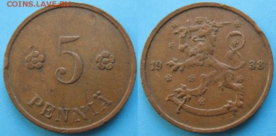 16.Разная инострань по фиксу - 16.54. -Финляндия 5 пенни 1938    166-к10-5112