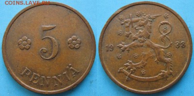 16.Разная инострань по фиксу - 16.55. -Финляндия 5 пенни 1938    166-к10-5114