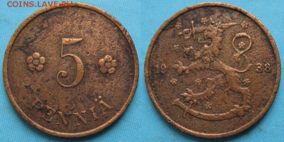 16.Разная инострань по фиксу - 16.56. -Финляндия 5 пенни 1938    5042