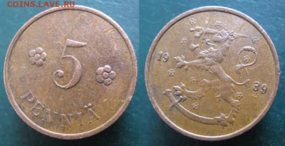 16.Разная инострань по фиксу - 16.57. -Финляндия 5 пенни 1939   545
