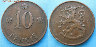 16.Разная инострань по фиксу - 16.58. -Финляндия 10 пенни 1919    166-к9-5100
