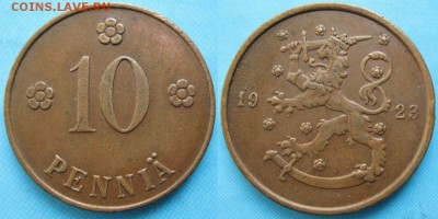 16.Разная инострань по фиксу - 16.63. -Финляндия 10 пенни 1923 оф