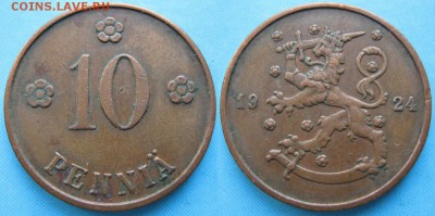 16.Разная инострань по фиксу - 16.64. -Финляндия 10 пенни 1924    166-к9-5107