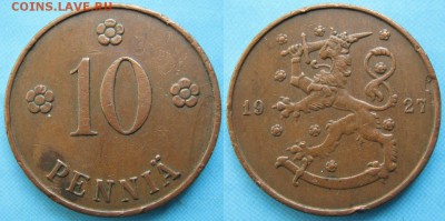 16.Разная инострань по фиксу - 16.68. -Финляндия 10 пенни 1927 оф