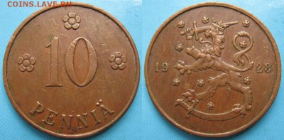16.Разная инострань по фиксу - 16.69. -Финляндия 10 пенни 1928    168-ак2-3578