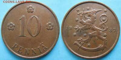 16.Разная инострань по фиксу - 16.74. -Финляндия 10 пенни 1937 оф