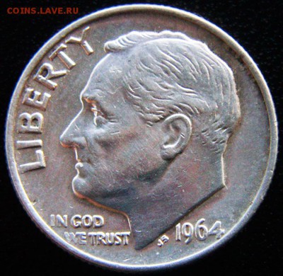 США_10 центов 1964 "Roosevelt Dime". Серебро; 13.12_22.14мск - 12522