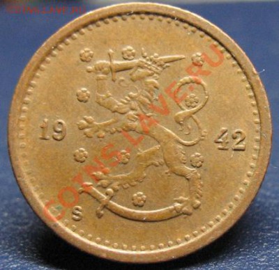 Монеты Финляндии после 1917 года. - фин 1942-50 знак внизу