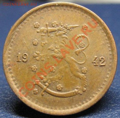 Монеты Финляндии после 1917 года. - фин 1942-50 знак вверху