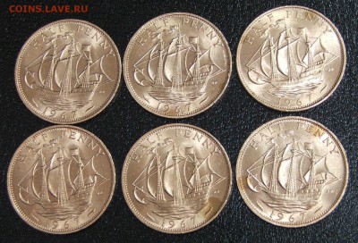 Полпенни Англия 1967, лютый AUNC, 6 штук - 1