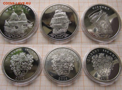 О-ва Гилберта(Кирибати) 1 доллар2014.Вторые 3 парусника - парус