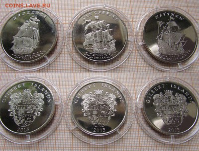 О-ва Гилберта(Кирибати) 1 доллар 2015г. Парусники 3шт. - парус(2)
