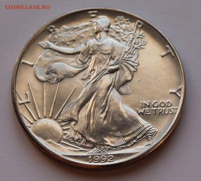 США. 1 доллар ШАГАЮЩАЯ СВОБОДА 1992. СЕРЕБРО, 31,1 - унция. - 4