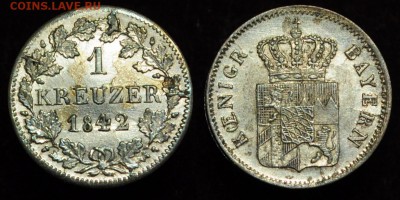 Германия, Бавария 1 крейцер 1842г. --20-12-16 в 22-00-- - Бавария_1крейцер1842_1_1
