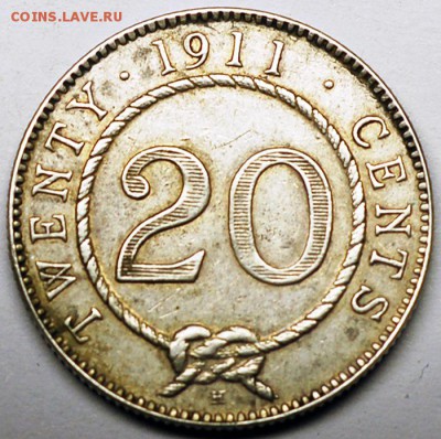 Саравак_20 центов 1911. Серебро. Редкая монета; 16.12_22.46м - 12876