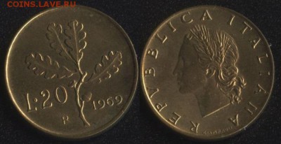 Италия 20 лир 1969 ГЛАДК.ГУРТ до 22:00мск 23.12.16 - Италия 20 лир 1969 ГЛАДК.ГУРТ