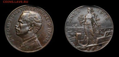 5 чентезими 1918 Италия бронза до 22.12.16 в 22-00 мск - 8