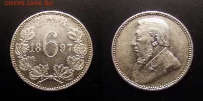 МОНЕТЫ МИРА 11-16 - Южная Африка (Трансвааль) – 6 пенсов (1897) (Ag)