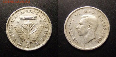 МОНЕТЫ МИРА 11-16 - Южная Африка – 3 пенса (1937) «Гигантская протея; Георг VI» (Ag)