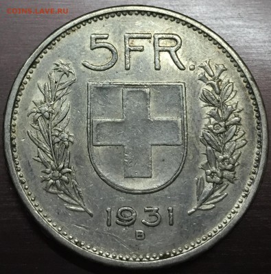 5 франков 1931 Швейцария Ag. до 27.12.16 22:00 - image-20-12-16-09-33
