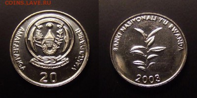 МОНЕТЫ МИРА 11-16 - Руанда – 20 франков (2003) «Кофе» (aUNC)