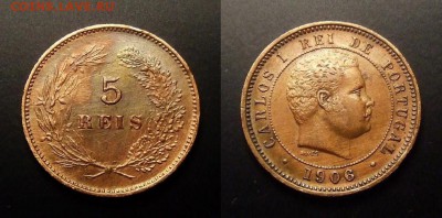 МОНЕТЫ МИРА 11-16 - Португалия – 5 рейс (1906) «Хуан Карлос I» (XF) №1