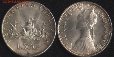 Италия 500 лир 1958 КАРАВЕЛЛА СЕРЕБРО до 22:00мск 30.12.16 - Италия 500 лир КАРАВЕЛЛА СЕРЕБРО