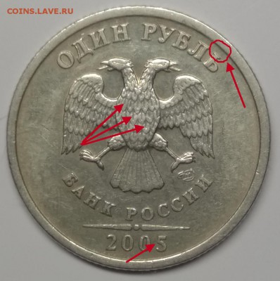 Очередной 1 рубль 2005 сп шт Б. ? - аверс признаки