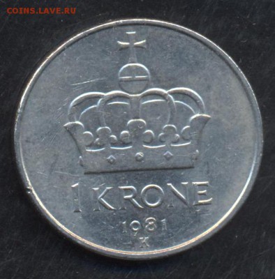 Норвегия 1 крона 1981 г. 5.01.17 г. 22 -00 МСК. - Норвегия1