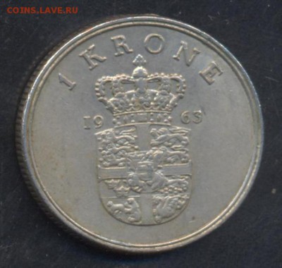 Дания 1 крона 1963 г. 5.01.17 г. 22 -00 МСК. - Дания 1 кр.1