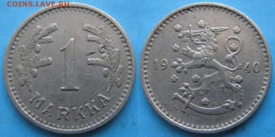 17.Разная инострань по фиксу - 17.43. -Финляндия 1 марка 1940    166-ас12-5069
