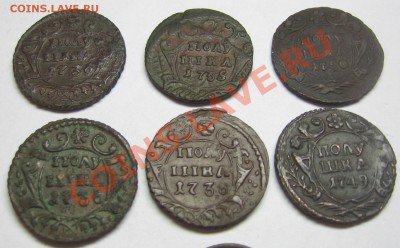 Полушки  1735, 1736, 1738, 1749, 1750, денежка 1853. - 2