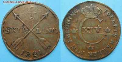2 скиллинга 1821: до 12-01-17 в 22:00 - Швеция пол скиллинга 1821    1563