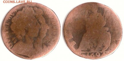 Великобритания фартинг 1694 год - Великобритания 1 фартинг 1694 КМ-466.2 375