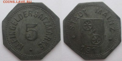 Нотгельды Германии. Обзорная тема. - 5 пф. 1917г. Майнц, 19.5 мм, цинк.JPG
