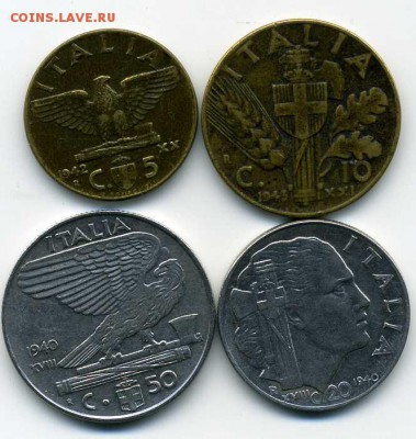 Фашистская Италия 1940-43 гг 4 монеты до 17 01 17 до 22-00 м - хх174