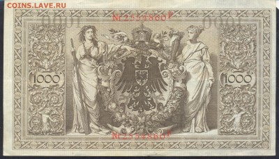 Германия 1000 марок 1910 г.  16.01.17 г. 22 -00 МСК. - 1000 м. 1910 1