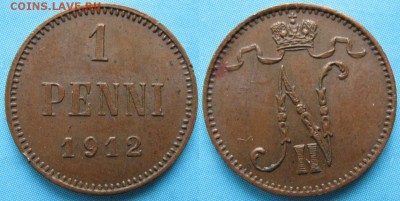 Финляндия 1 пенни 1912: до 22-01-17 в 22:00 - Финляндия 1 пенни 1912    161-к2-815