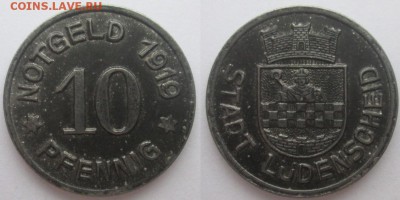 Нотгельды Германии. Обзорная тема. - 10 пф. 1919г. Люденшайд, железо.JPG