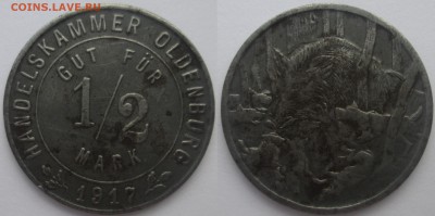 Нотгельды Германии. Обзорная тема. - 1-2 марки 1917г. Ольденбург, железо