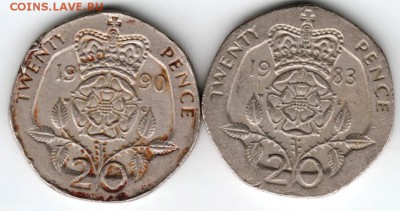 Великобритания. 20 пенсов 1983, 1990 г. до 24.00 26.01.17 г - Scan-170114-0103